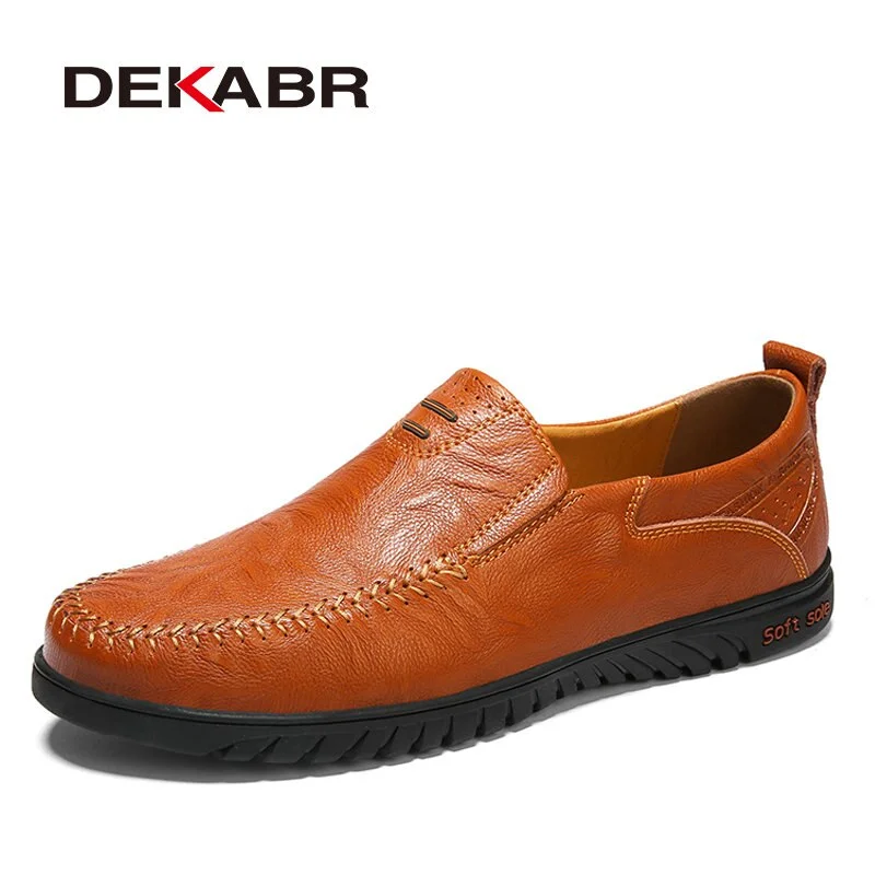 DEKABR Summer Men Shoes Casual Luxury Brand Genuine Leather Mens Loafers Moccasins Italian Breathable Slip on Boat Shoes Size 47