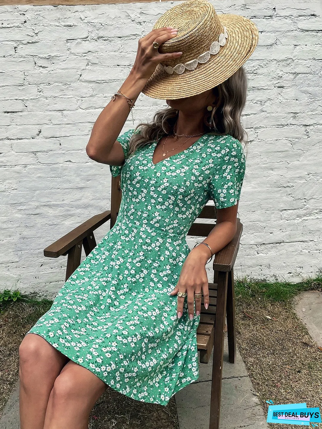 High Waist Chiffon Floral Dress