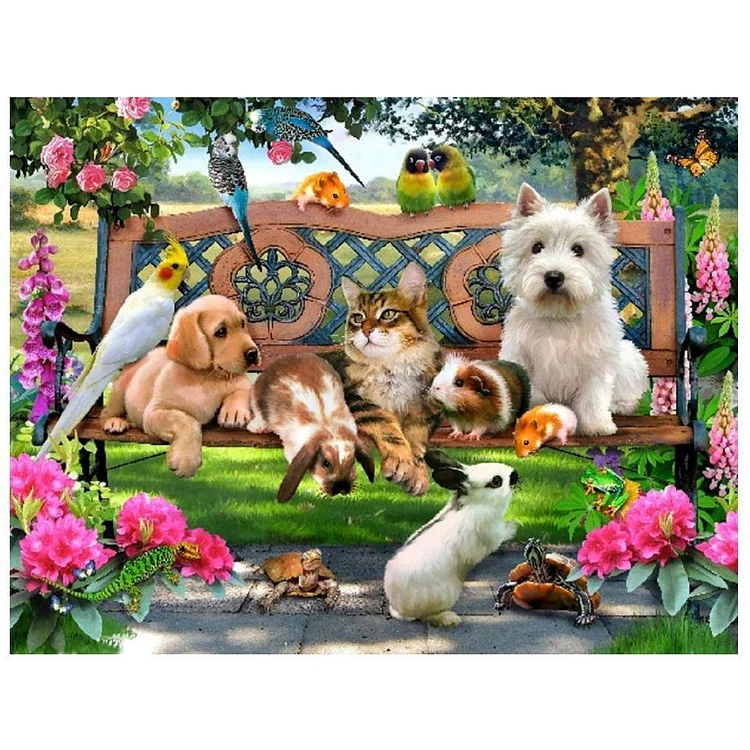 Animal Park - Round Drill Diamond Painting - 40x30cm(Canvas)