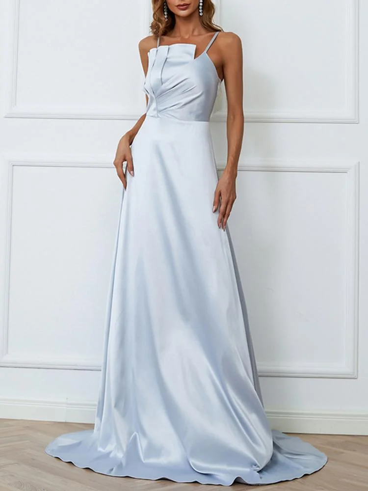 Promsstyle Promsstyle Sling satin gray satin maxi evening dress Prom Dress 2023
