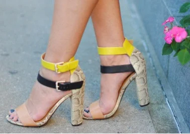 Multi-color Python Block Heel Ankle Strap Sandals Vdcoo
