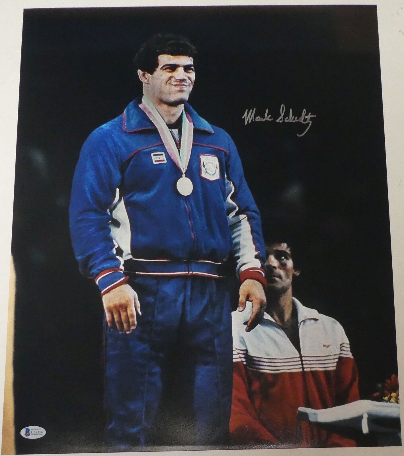 Mark Schultz Signed 16x20 Photo Poster painting BAS COA 1984 Olympics USA Foxcatcher Wrestling 1