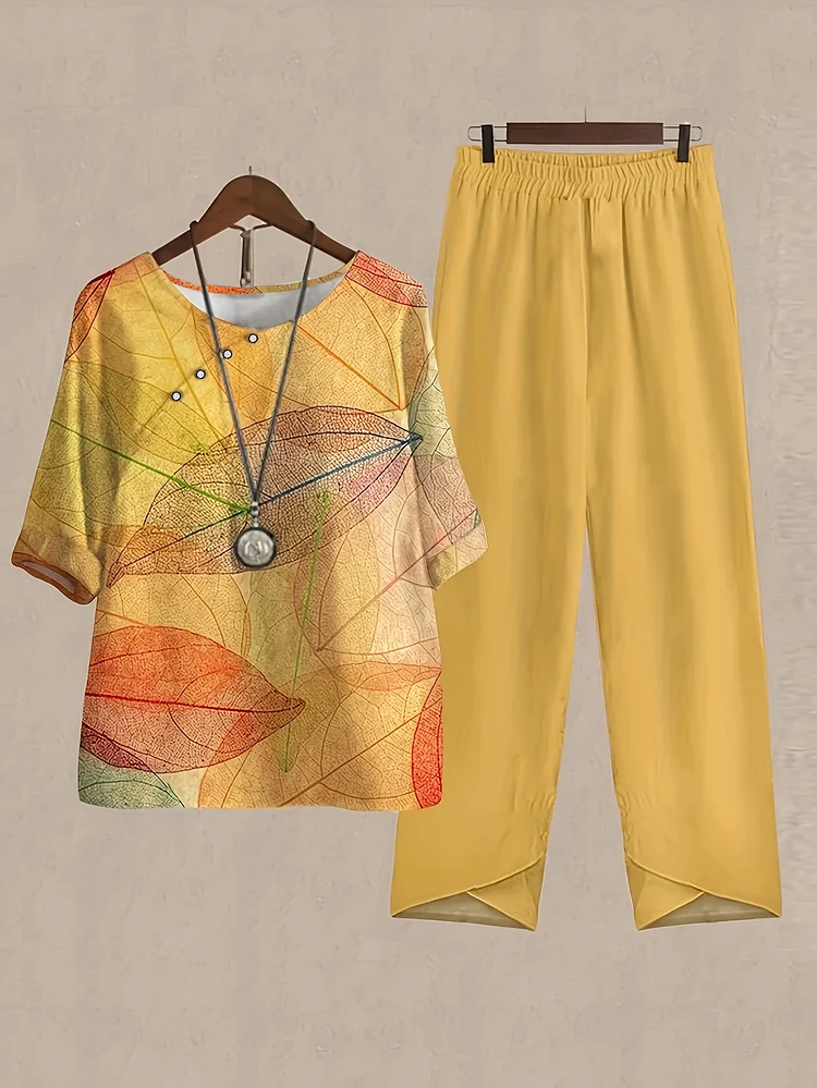 2pcs Set Women's Casual Suit - Geometric-Pattern, Smooth Polyester & Modal Fabric - All Season Wear | Micro Elasticity & Machine Washable | Comfortable & Fashionable Design