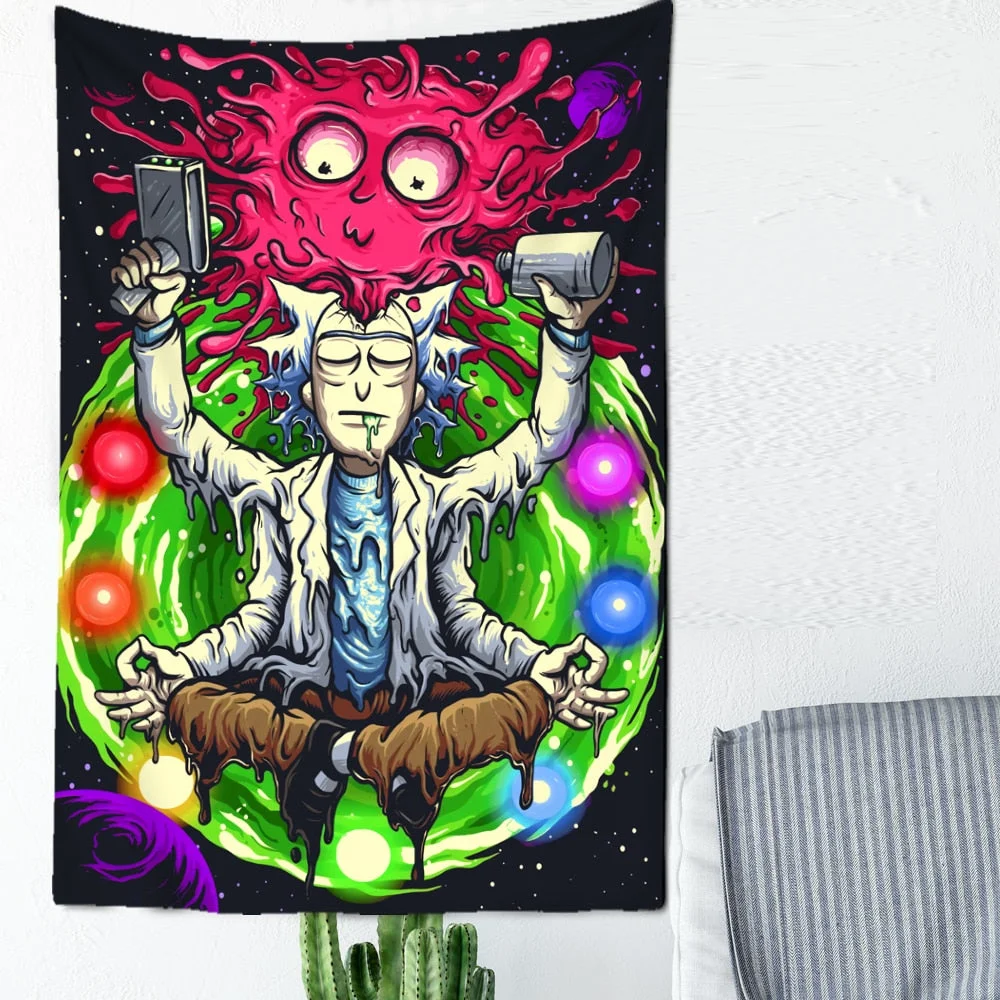 Psychedelic Meditator Tapestry Wall Hanging Cartoon Witchcraft Bohemian Style Mandala Kawaii Room Home Decor