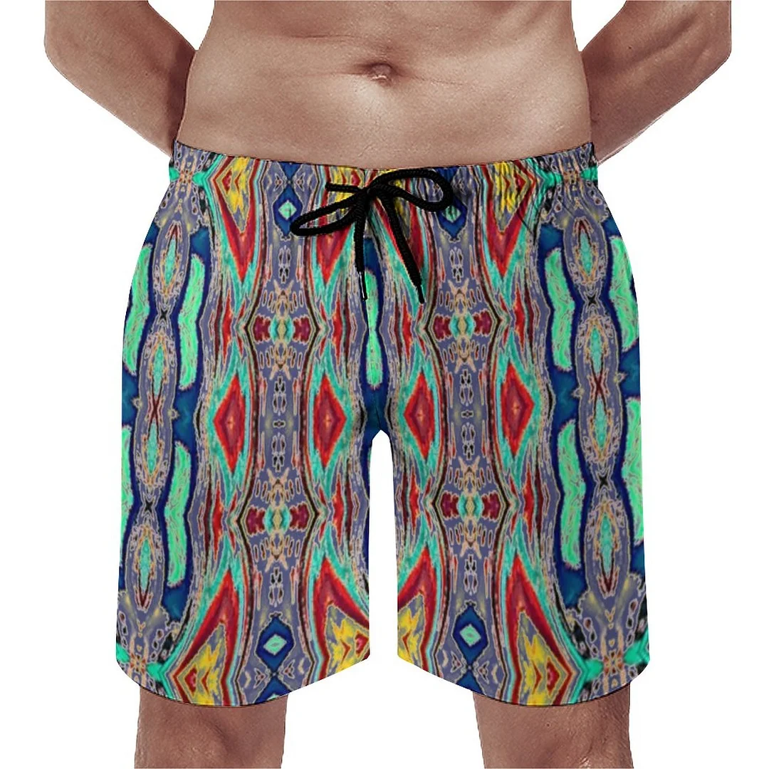 Aztec Mayan Brick Incan Woven Tribal Men's Swim Trunks Summer Board Shorts Quick Dry Beach Short with Pockets