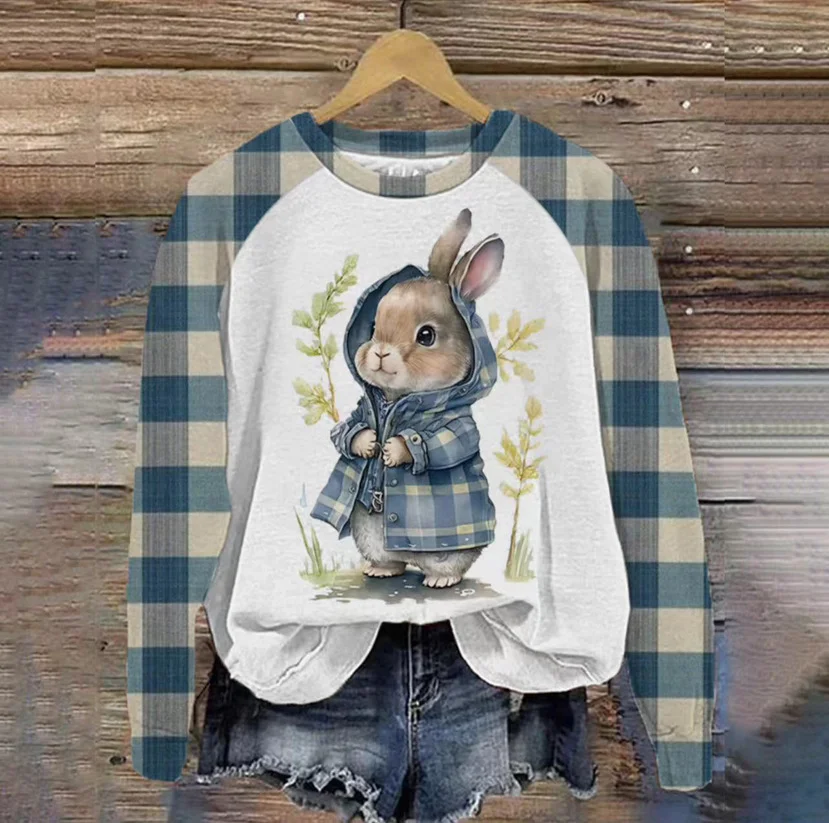 Women's Rabbit Print Long Sleeve Sweatshirt