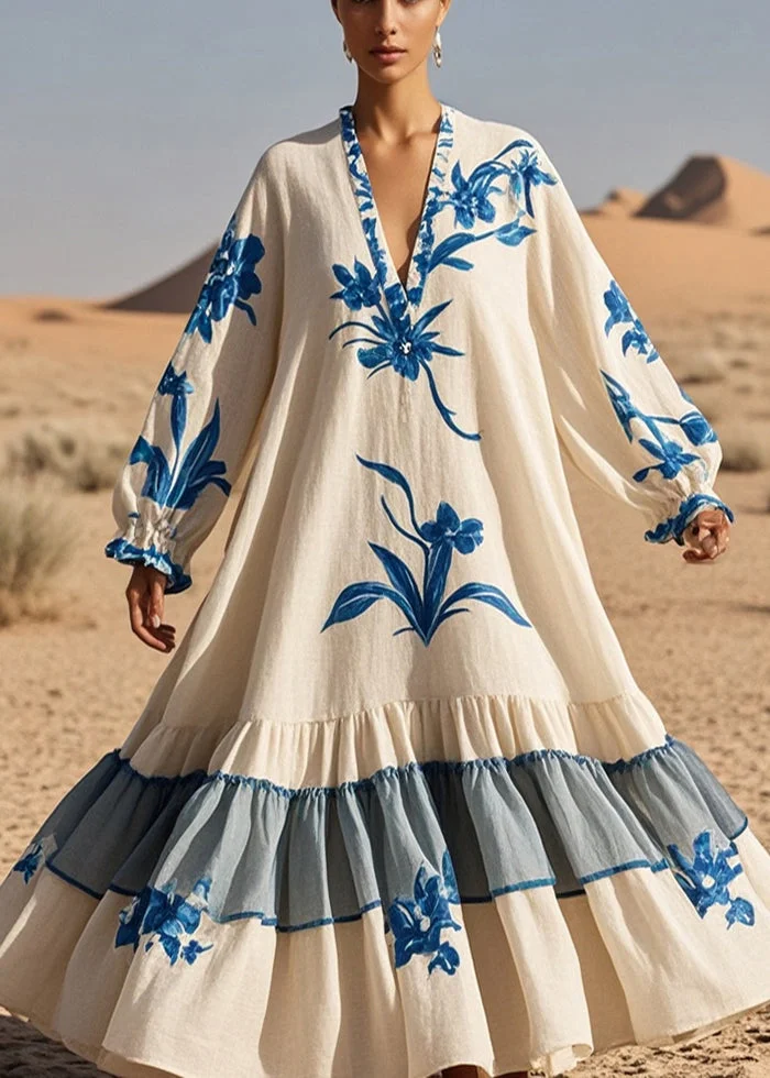 Chic White Exra Large Hem Cotton Dresses Cloak Sleeves main image 1