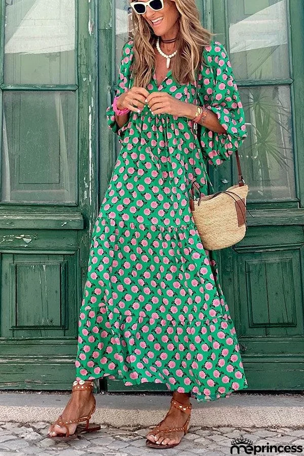 Puff Sleeve Tiered Midi Dress