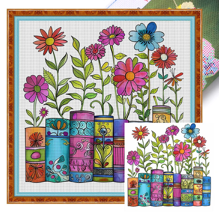 Books And Flowers (50*50cm) 11CT Stamped Cross Stitch gbfke