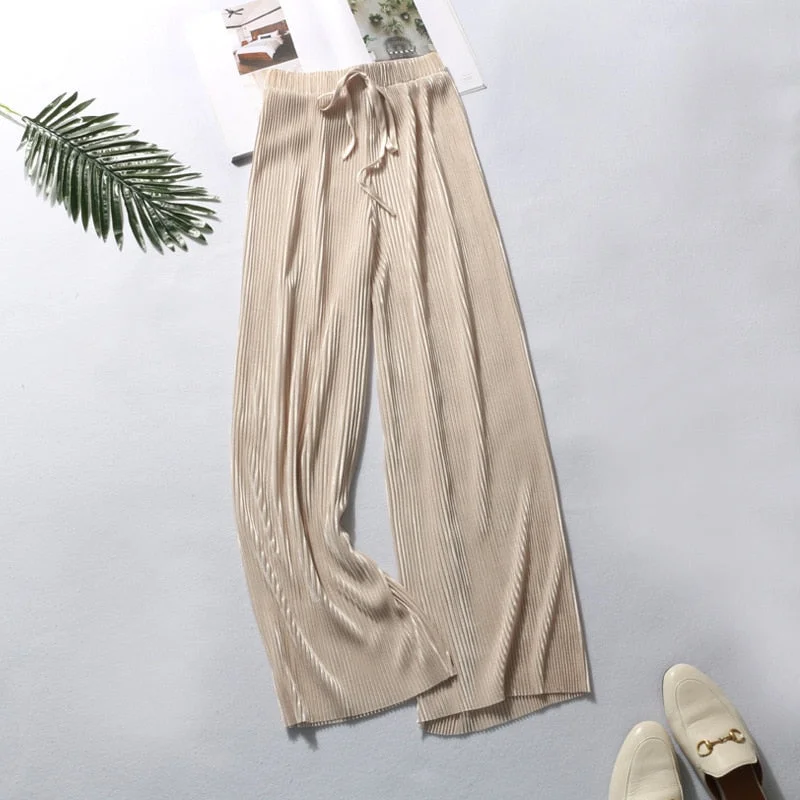 High waist chiffon wide-leg pants women's trousers 2021 spring and summer new loose casual pants drawstring nine-point pants