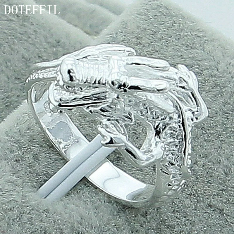 DOTEFFIL 925 Sterling Silver Dragon Ring For Men Women Jewelry