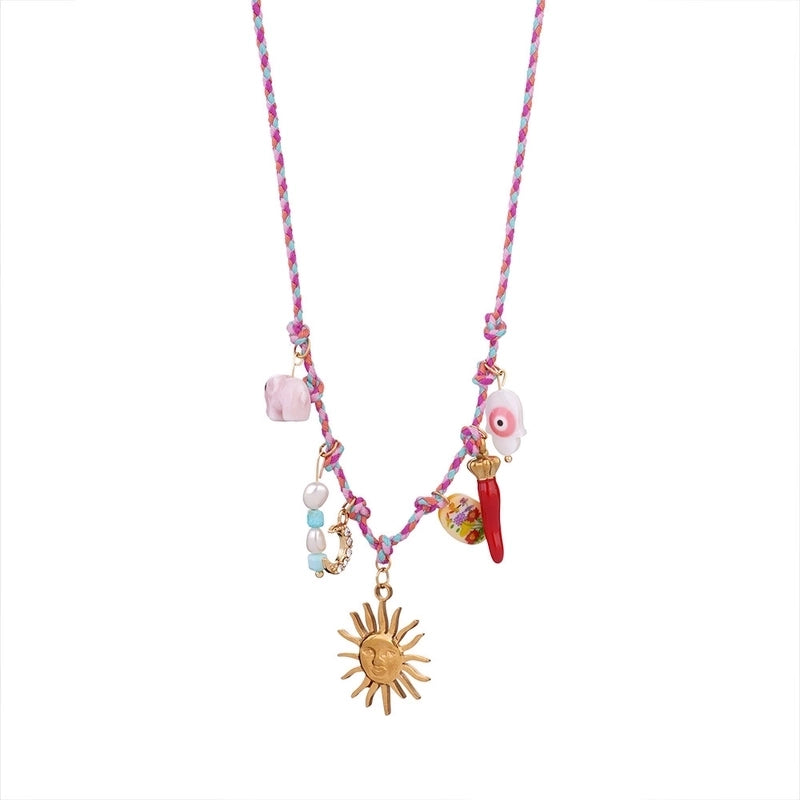 Casual Classic Style Geometric Sun 304 Stainless Steel Artificial Crystal Ceramics Multi Charms Necklace