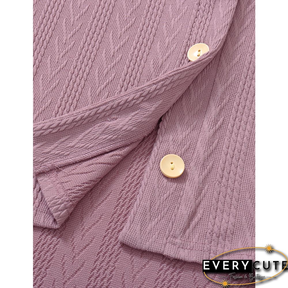 Pink Purple V Neck Jacquard Button Knit Cardigan