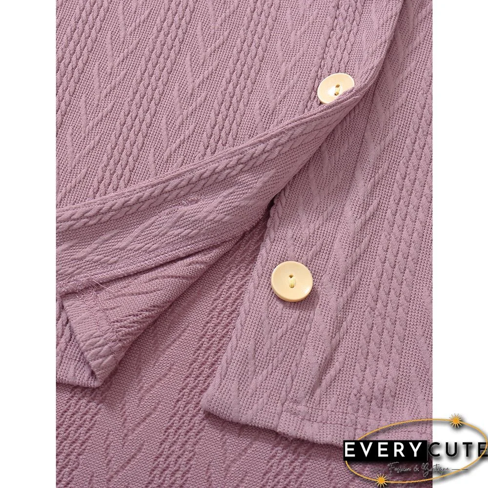 Pink Purple V Neck Jacquard Button Knit Cardigan