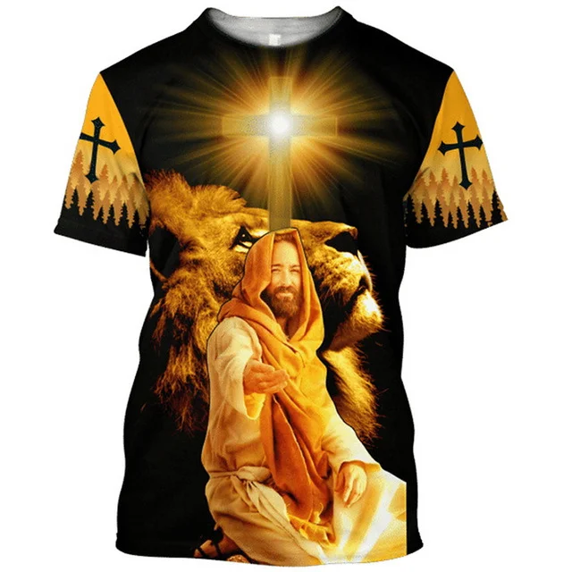 Jesus Christ Men's T-Shirts 3D Printed T-Shirt O-Neck Vintage Short Sleeve Tops at Hiphopee