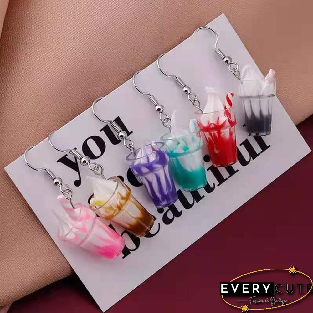 Fun Ice Cream Fruit Cup Earrings Bubble Tea Earrings