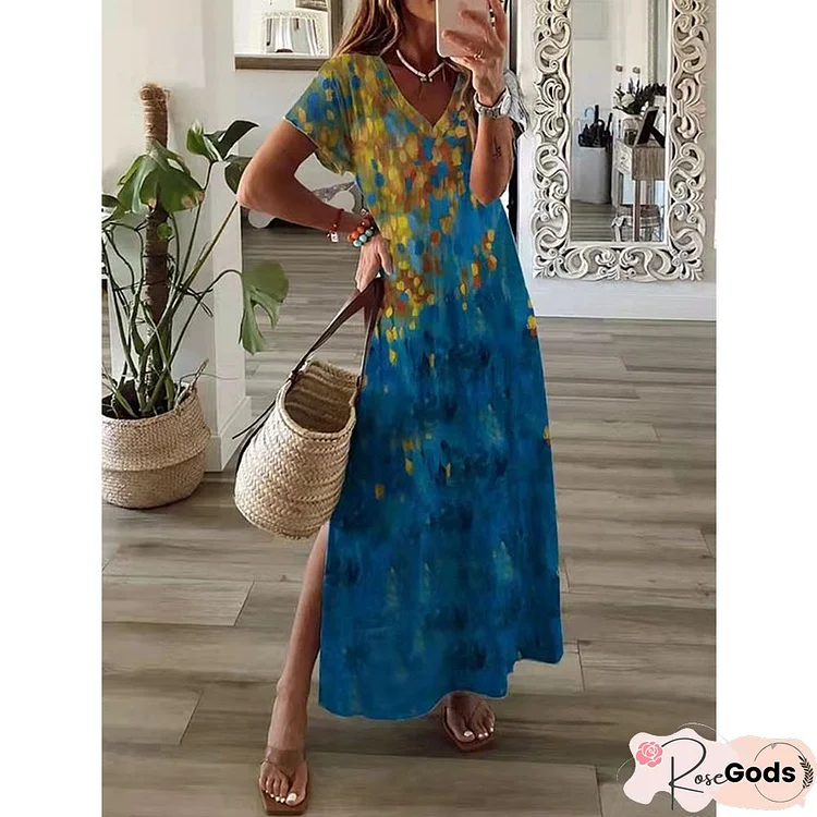 Spring Summer New Loose Leisure Printed Short Sleeve Dress For Women
