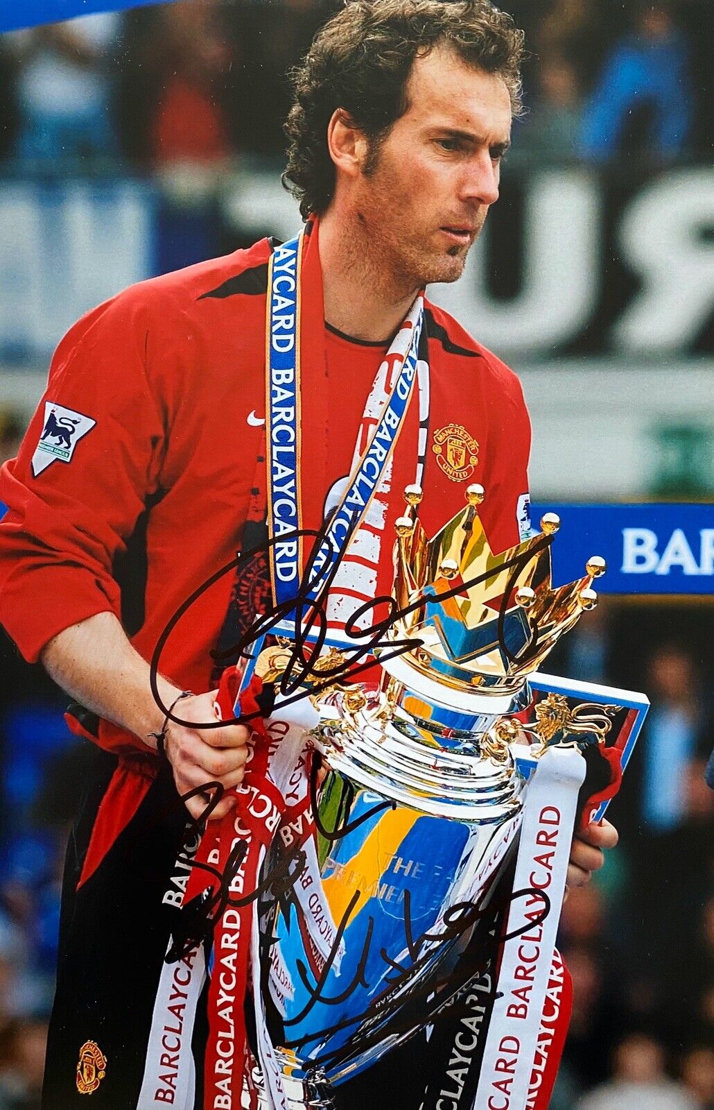 Laurent Blanc Hand Signed Manchester United 12x8 Photo Poster painting