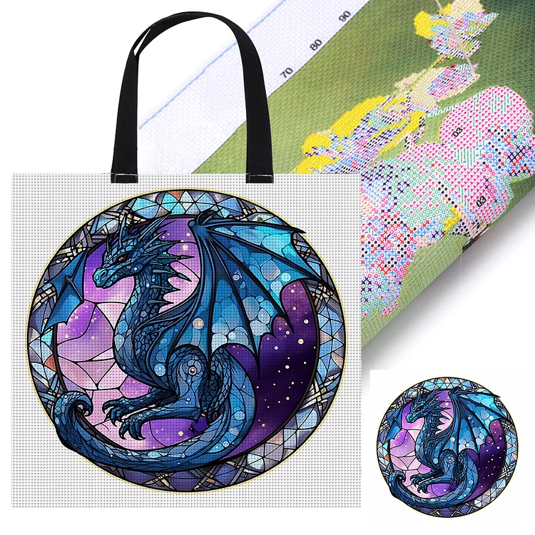 Shopping Bag Glass Art Flying Dragon - Printed Cross Stitch 11CT 40*40CM
