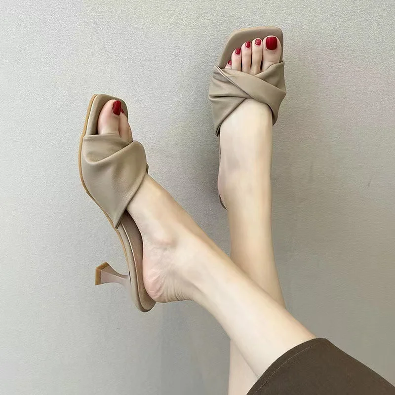 Breakj Breakj Summer New Simple High-Heet Cool Drag Cat And High-Hee Shoes French Women Wear Half-Slippers