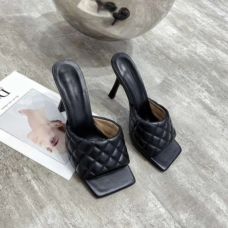 Woman Mules Ladies Party Slides Women Fashion Plaid Pumps Women's Slippers Female Outdoor High Heels PU Leather Plus Size 44