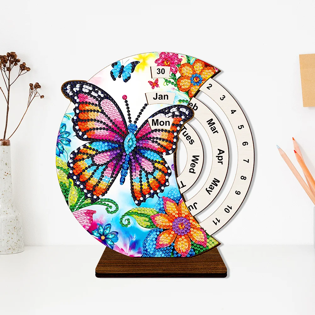 DIY Flowers Butterfly Special Shape Diamond Painting Spinning Calendar for Adults