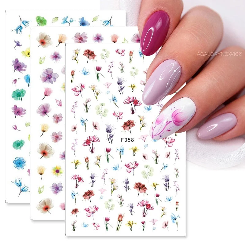 1PC 3D Nail Stickers Flowers Leaves Self-Adhesive Slider Letters Nail Art Decorations Decals Nail Art Tool Manicure Accessories-Nail Inspo