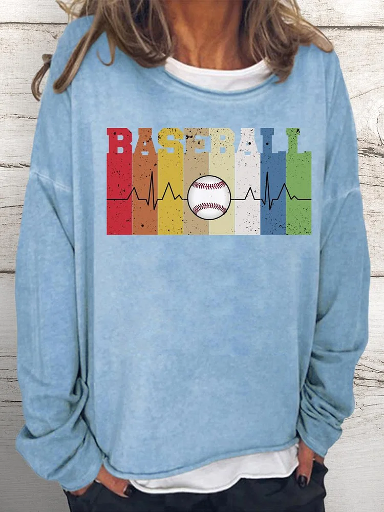 Baseball Heart Beat Women Loose Sweatshirt-Annaletters