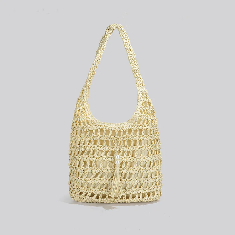 Lulusnow Handmade Straw Beach Summer Bag Crochet Shoulder Bag  Minimalist Lifestyle