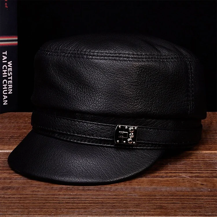 HL105 2023BrandStyle Winter Warm Russian Genuine Leather Caps Hats Mens Real Cow Leather Baseball Cap