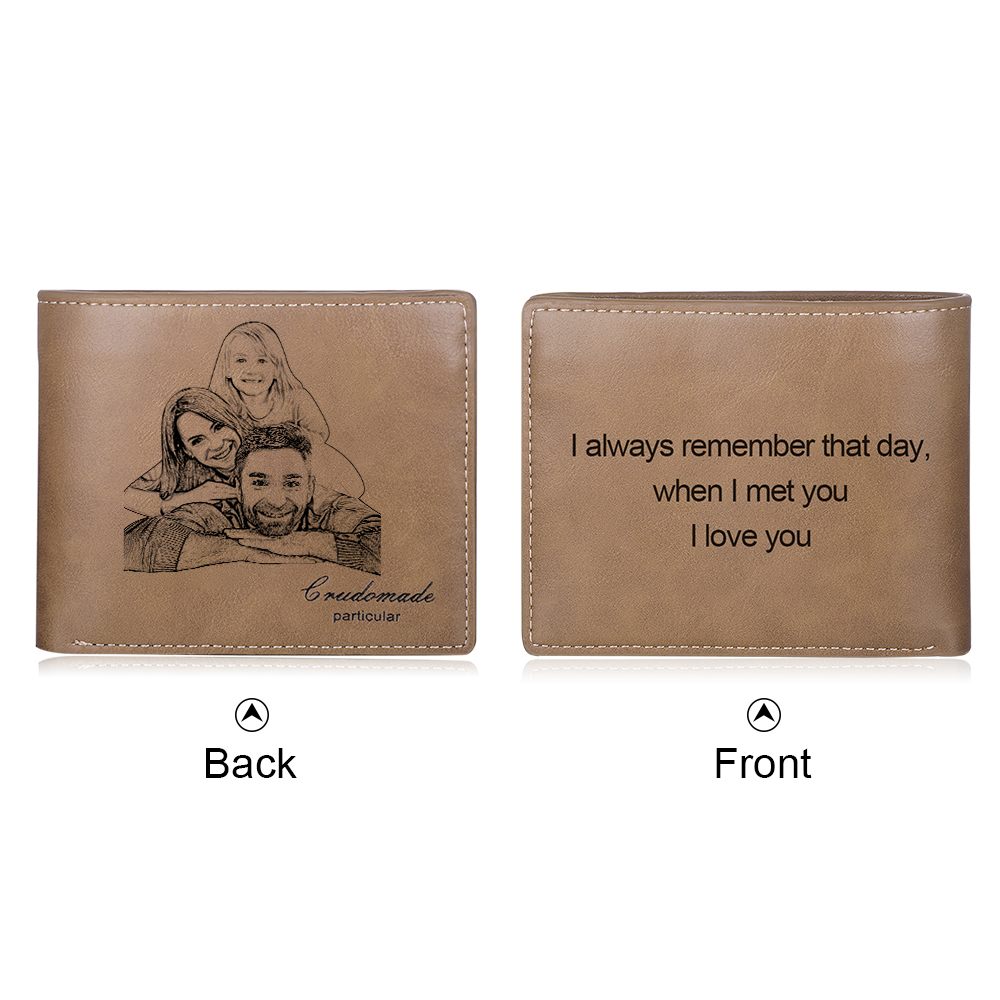 Portafoglio in PU pelle da uomo con 1 foto e 1 testo personalizzati Regalo per nonno