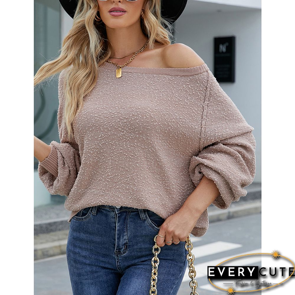 Khaki Solid Color Crew Neck Knit Sweater