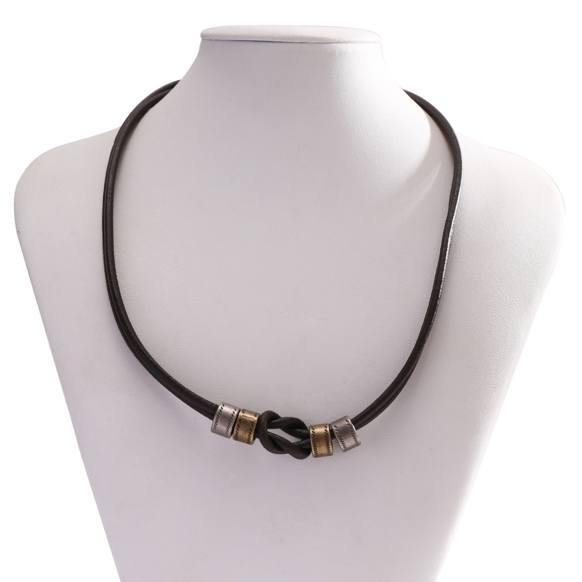 Simple Leather Knotted Hoop Necklace