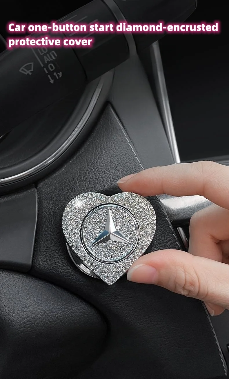 Car one-button start diamond-encrusted heart-shaped protective cover