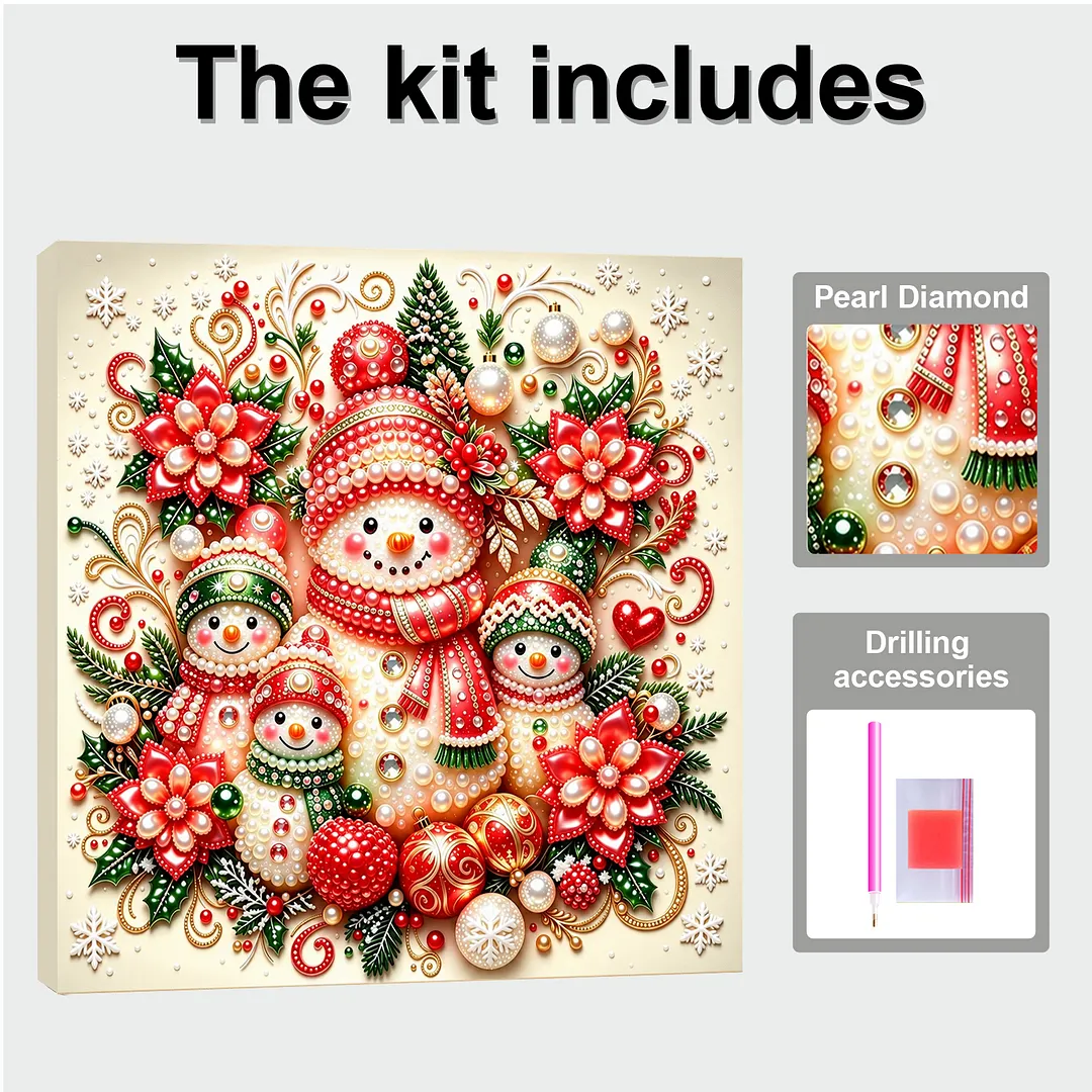 Framed Pearl Painting Snowman Christmas Wall Art 7.87x7.87in