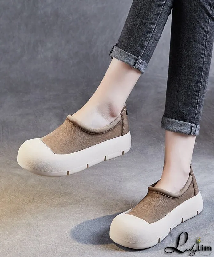 DIY Fruit Green Cowhide Leather Splicing Platform Loafer Shoes