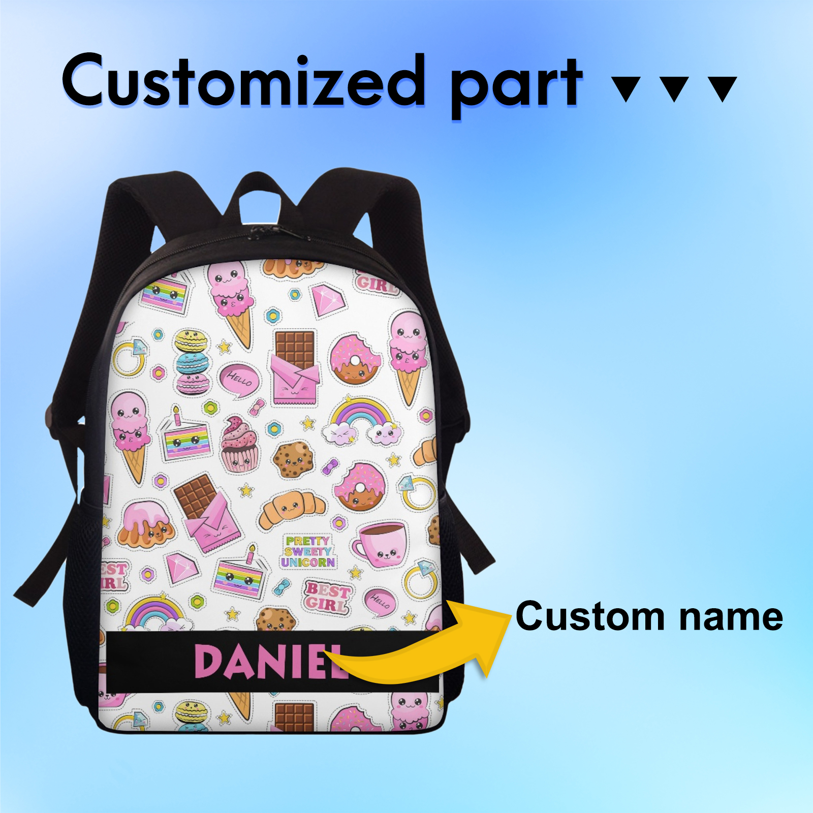 Personalized Ice Cream Name School Bag Name Backpack, Customized ...