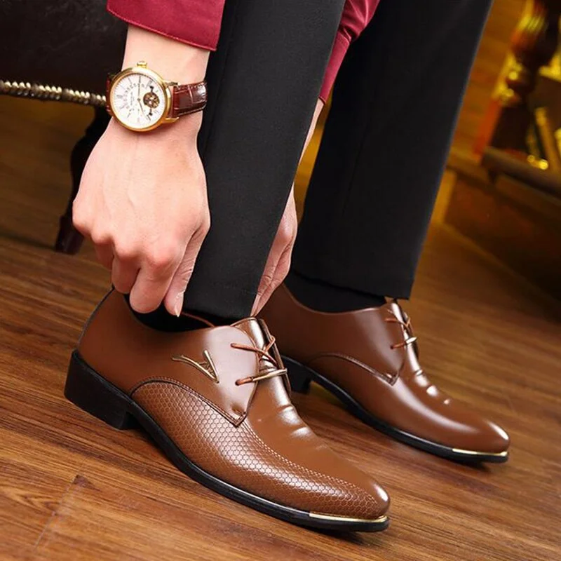 2021Mens Leather Shoes Fashion Pointed Toe Lace Up Men's Business Casual Shoes Oxfords Dress Shoes Big Size 39-48