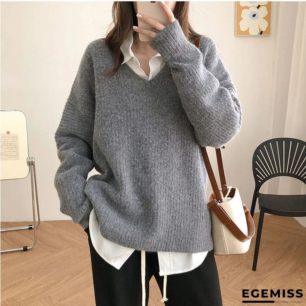 Retro Lazy V-neck Loose Sweater | EGEMISS