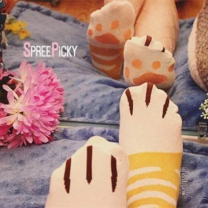 Grey/Yellow Kawaii Neko Cat Socks SP167141