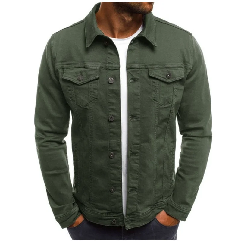 Solid Casual Men's Slim Denim Jackets-VESSFUL