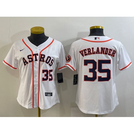 Women's Houston Astros #35 Justin Verlander White With Patch Cool Base Stitched Baseball Jersey(Run Small) OITE