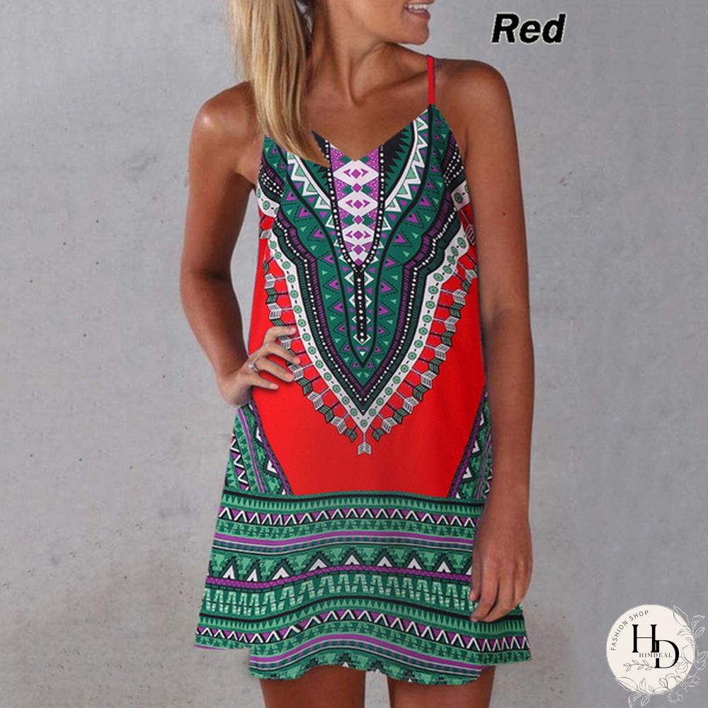 New Summer Fashion Womne's Spaghetti Strap Dress Sleeveless Sling Summer Dresses Floral Printed Above Knee Length Spaghetti Strap Dresses