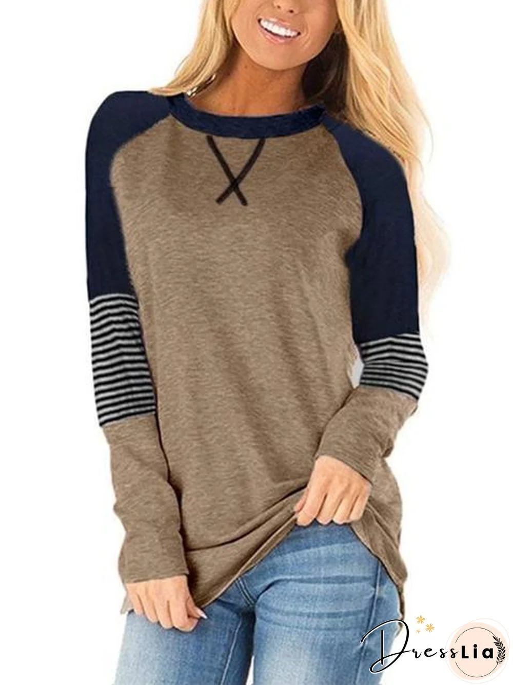 Striped Color Block Casual Tunic Tops