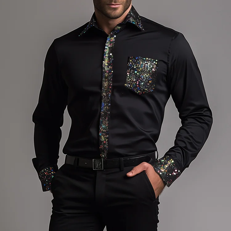Okaywear Sequin Single Breasted Chest Pocket Long Sleeve Shirt Okaywear