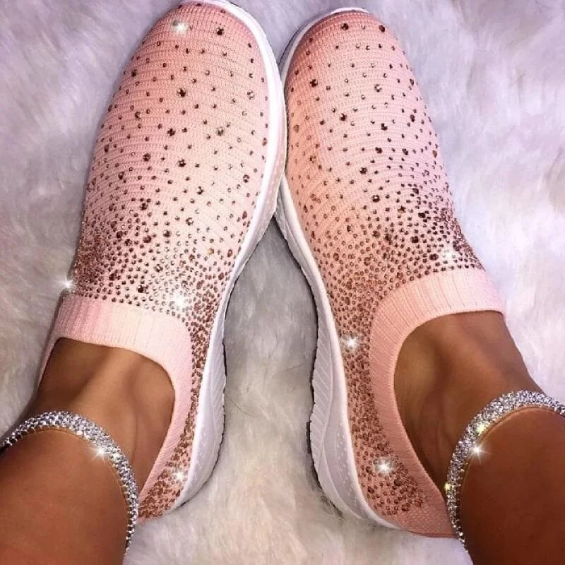 Summer Sneakers Women Crystal Fashion Bling Sneakers Casual Slip on Sock Trainers Ladies Flat Breathable Vulcanize Shoes 2022