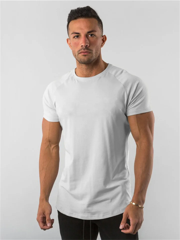 Solid Color Light Plate Men's Tops Solid Color Summer Round Neck Fitness Sports Short-sleeved T-shirt Straight Type Work Clothes-Cosfine