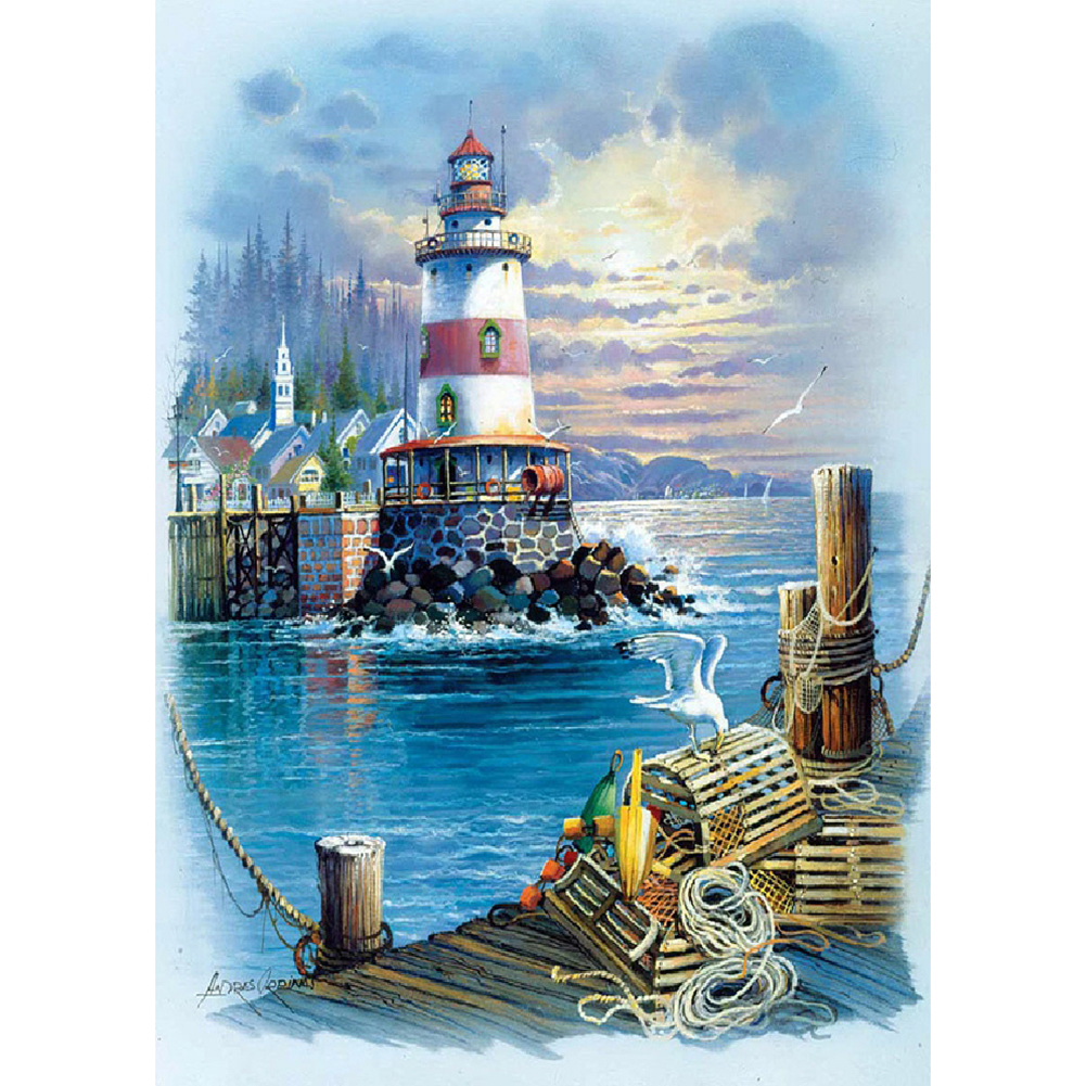 

30*40CM - Seaside Light Tower Poster - Round Drill Diamond Painting, 501 Original