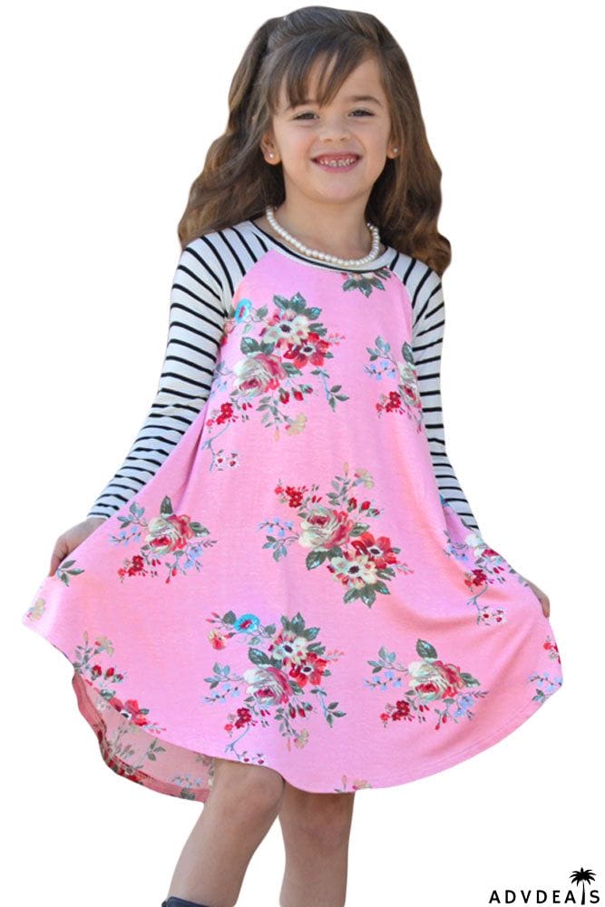 Spring Fling Floral Striped Sleeve Short Dress for Kids