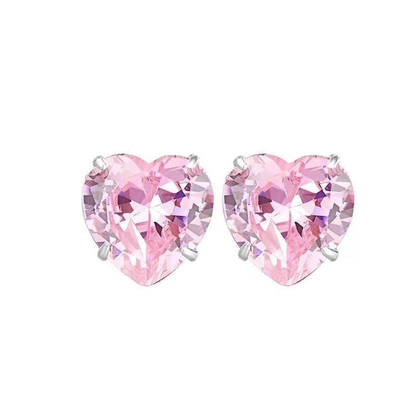 1 Pair 925 Sterling Silver Zircon Heart Shape Ear Studs